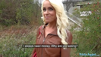 Public Agent Tattooed busty German blonde MILF fucked hard against a tree