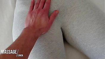 Touching her pussy in grey Yogapants
