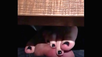 Public FootJob in restaurant