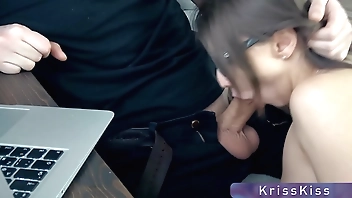 Teen Blowjob when BF working