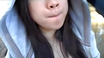 My cute asian girlfriend sucking me off in a public park and swallowing