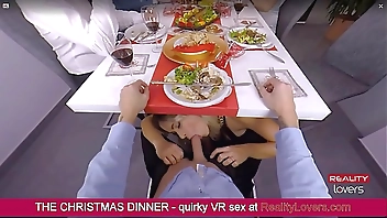 Blowjob under the table on Christmas in VR with beautiful blonde