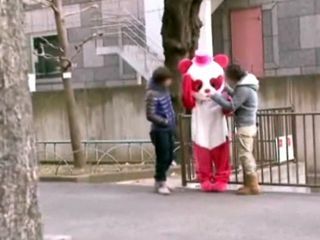 Japanese Nippon Mascot Girl Fucks Two Dicks and Cums Hard