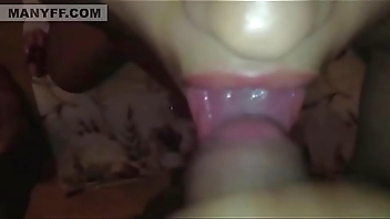 Slutty girlfriend getting on her knees to drink his cum