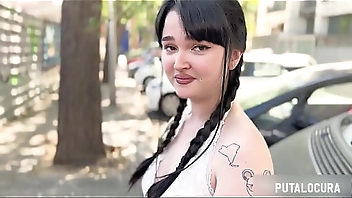 PutaLocura - Spanish brunette with big tits swallows her boyfriend's milk while caught