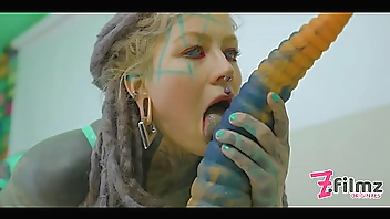 Extreme TATTOO dreadhead ANAL riding huge TOY